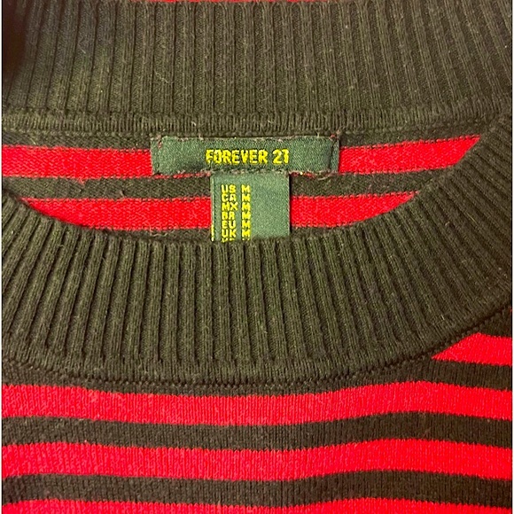 2 for$10 | Forever 21 | Black & Red Striped Long Sleeved Crew Sweater | Sz M - Picture 4 of 5